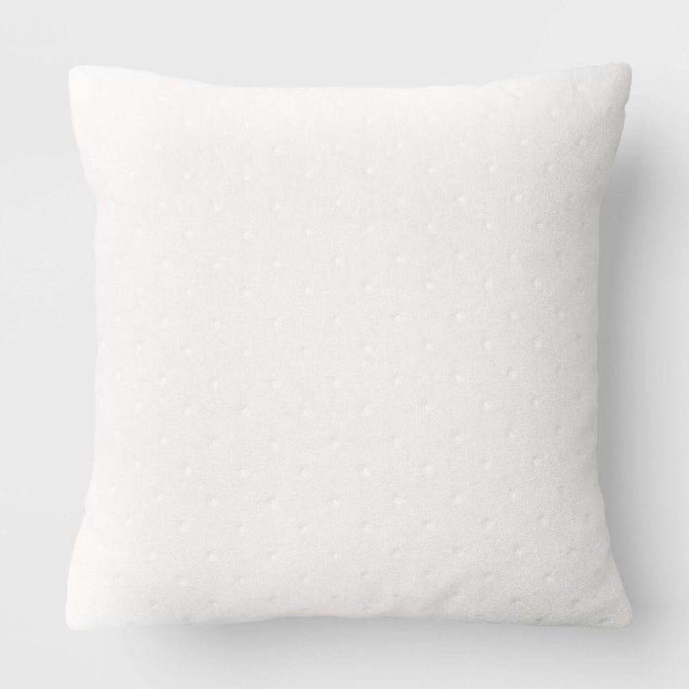 Threshold Quilted White Velvet Square Throw Pillow
